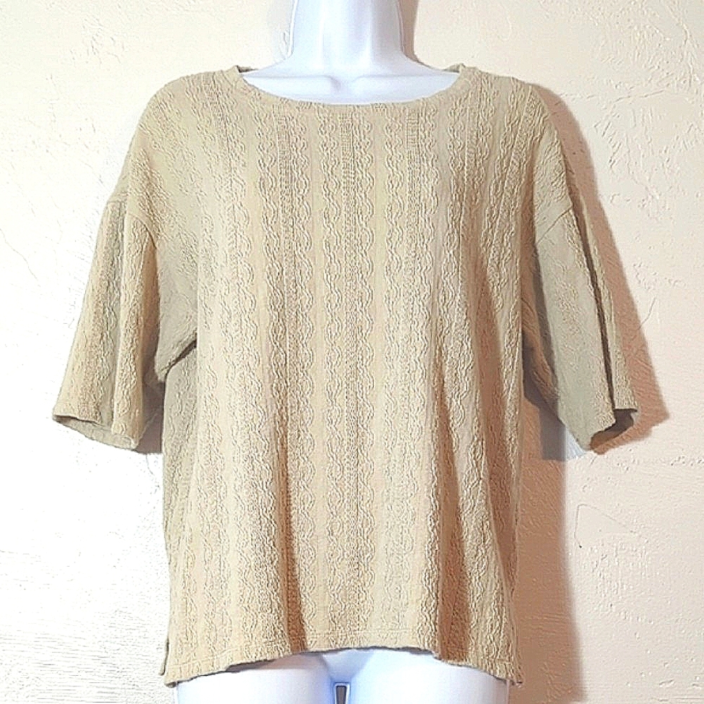Le Lis Womens Cream Embroidered Boxy Short Sleeve Boho Indie Basic Medium TShirt